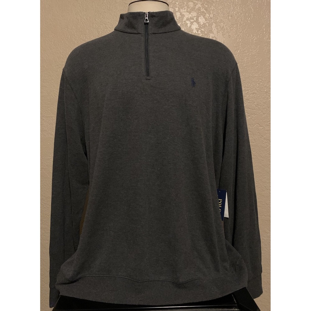 NEW Polo Ralph Lauren Men's 2XL 1/4 Zip Dark Gray Heather Jersey Pullover XXL